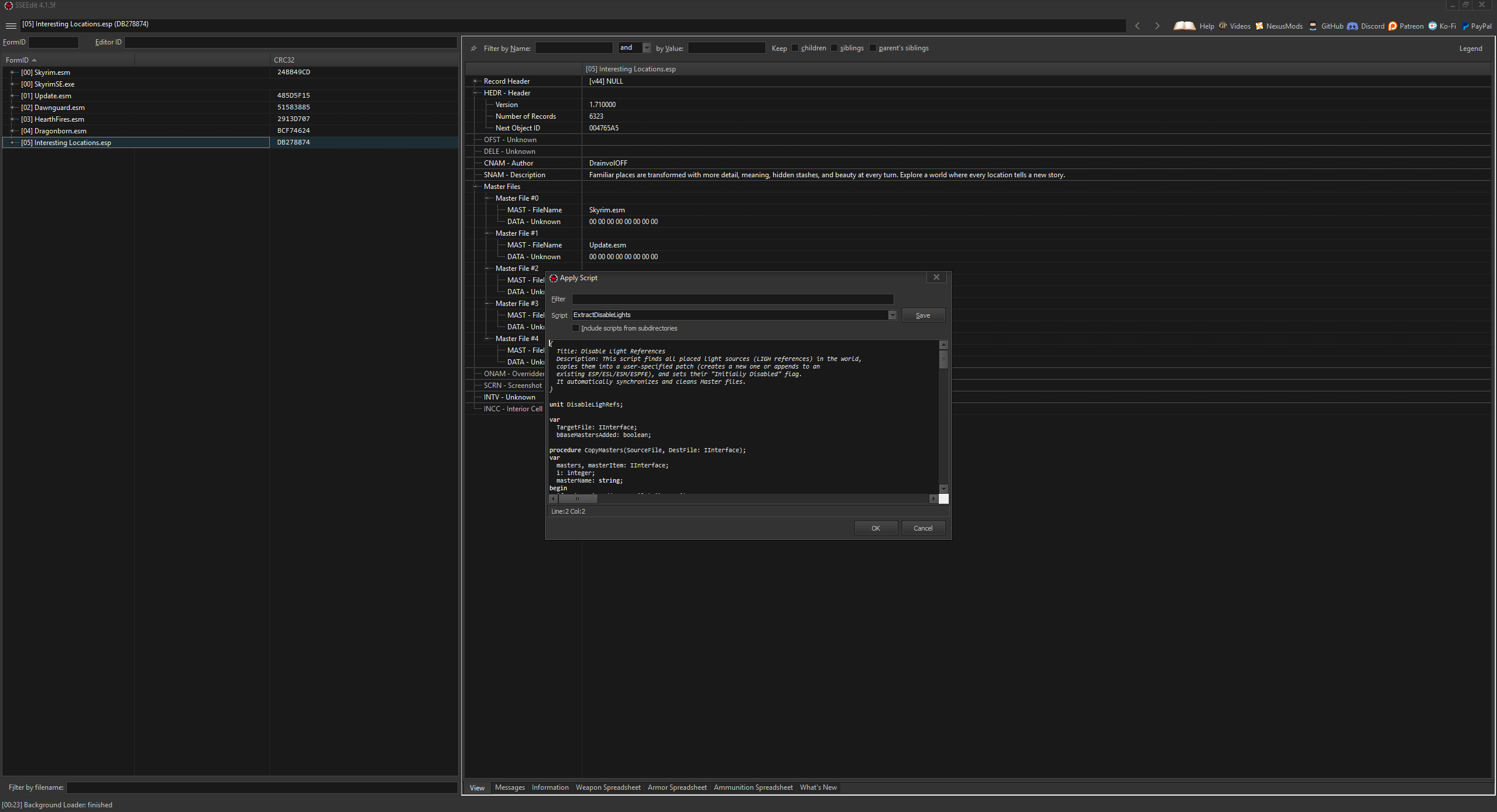 XEdit Script to Disable LIGH References mod for The Elder Scrolls V: Skyrim Special Edition