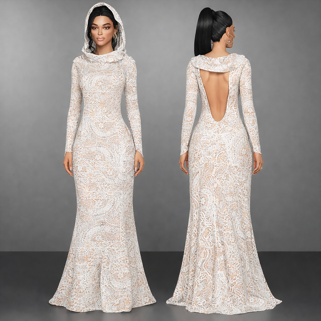 Lace Hooded Open Back Mermaid Gown mod for The Sims 4 