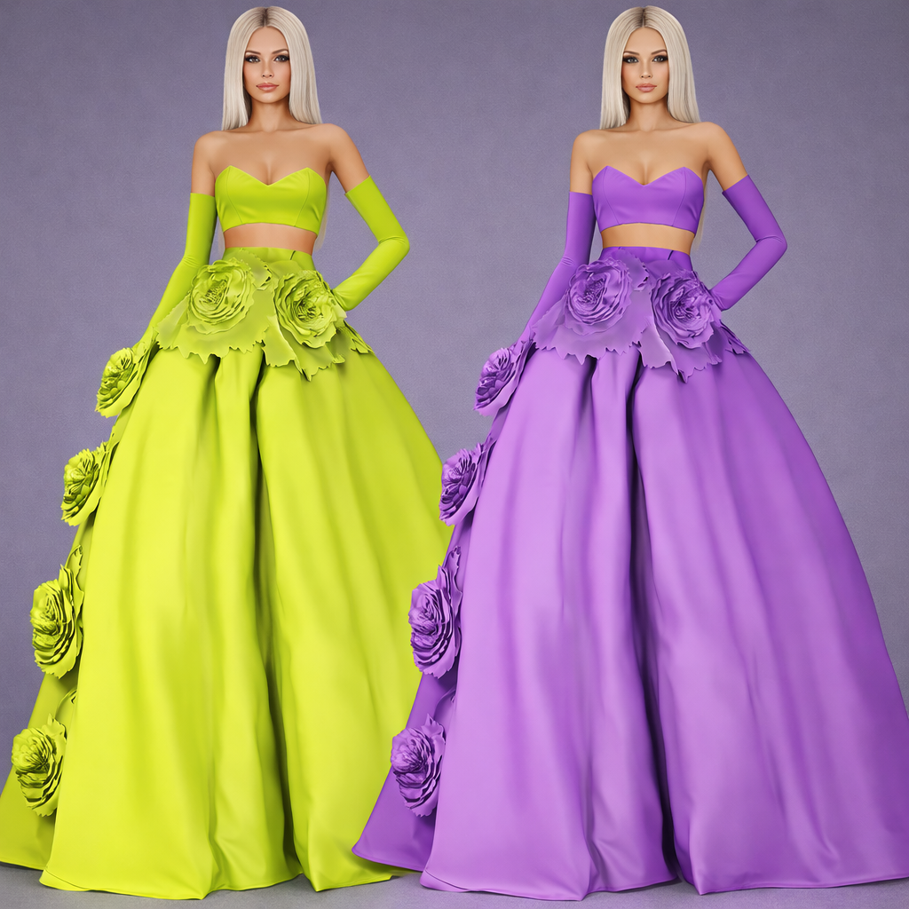 Floral Applique Ball Skirt Crop Top Set mod for The Sims 4 