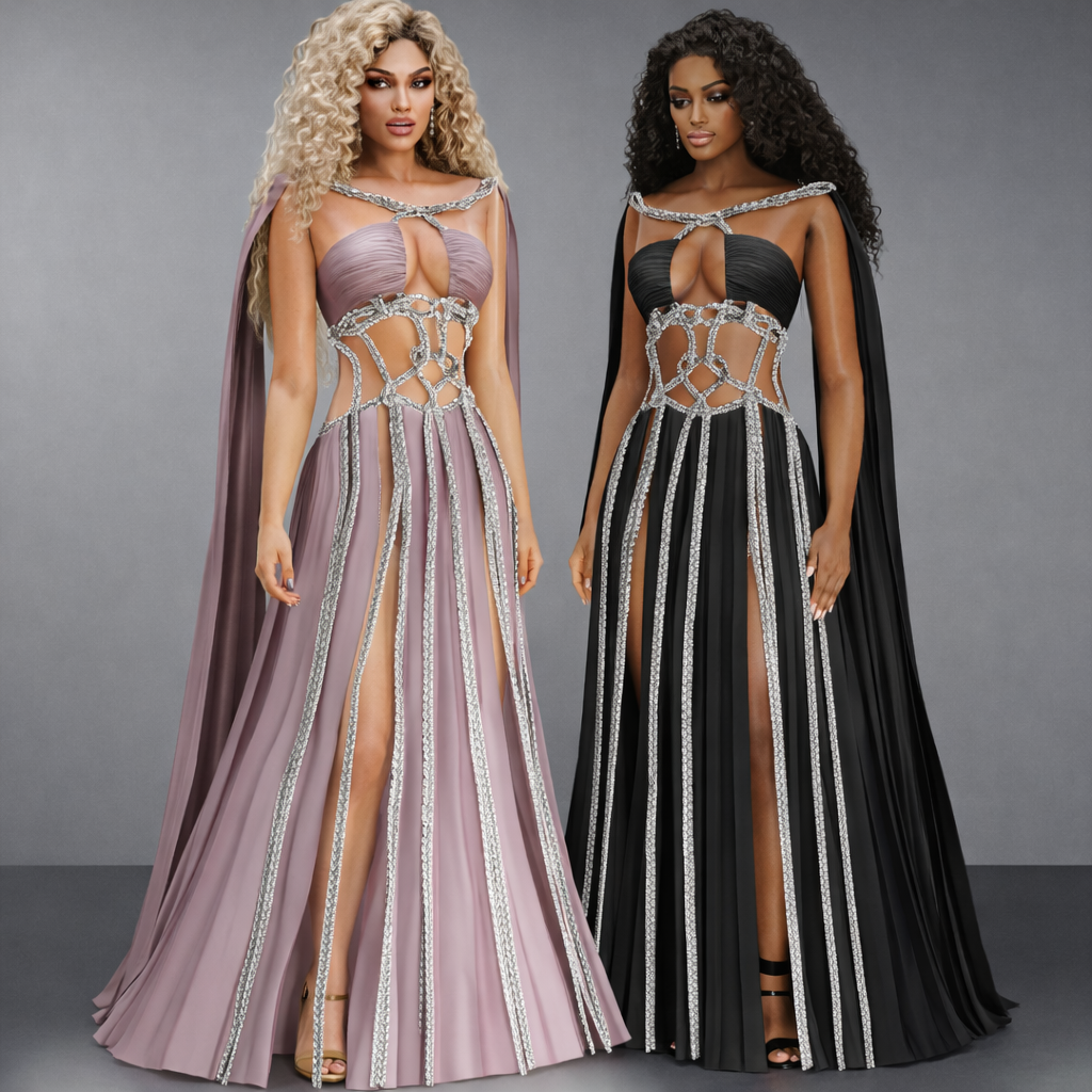 Sweeping Chiffon Cape Dress mod for The Sims 4 