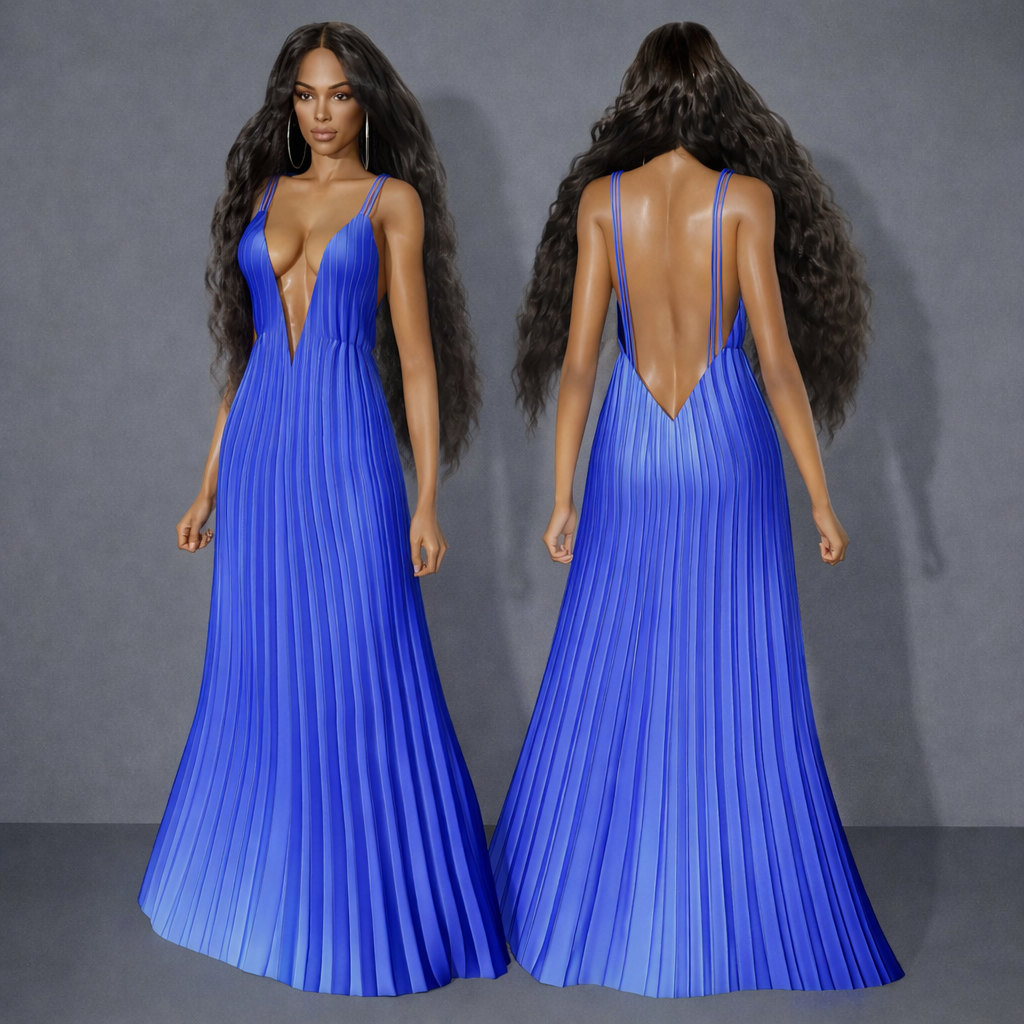 V-Neck Pleated Maxi Dress mod for The Sims 4 