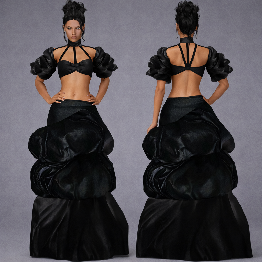 Sculpted Puff Sleeve Crop Top Bubble Skirt Set mod for The Sims 4 