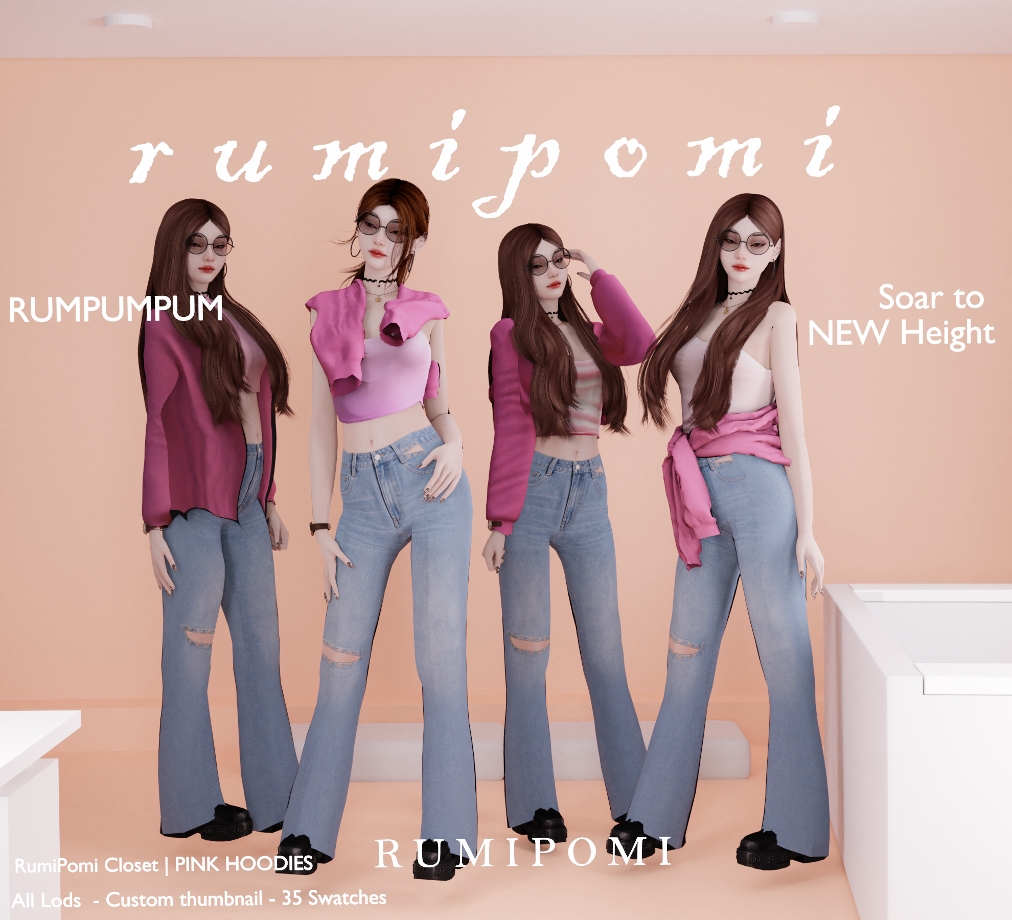 Rumpumpum_Pink Hoodies Sets mod for The Sims 4 