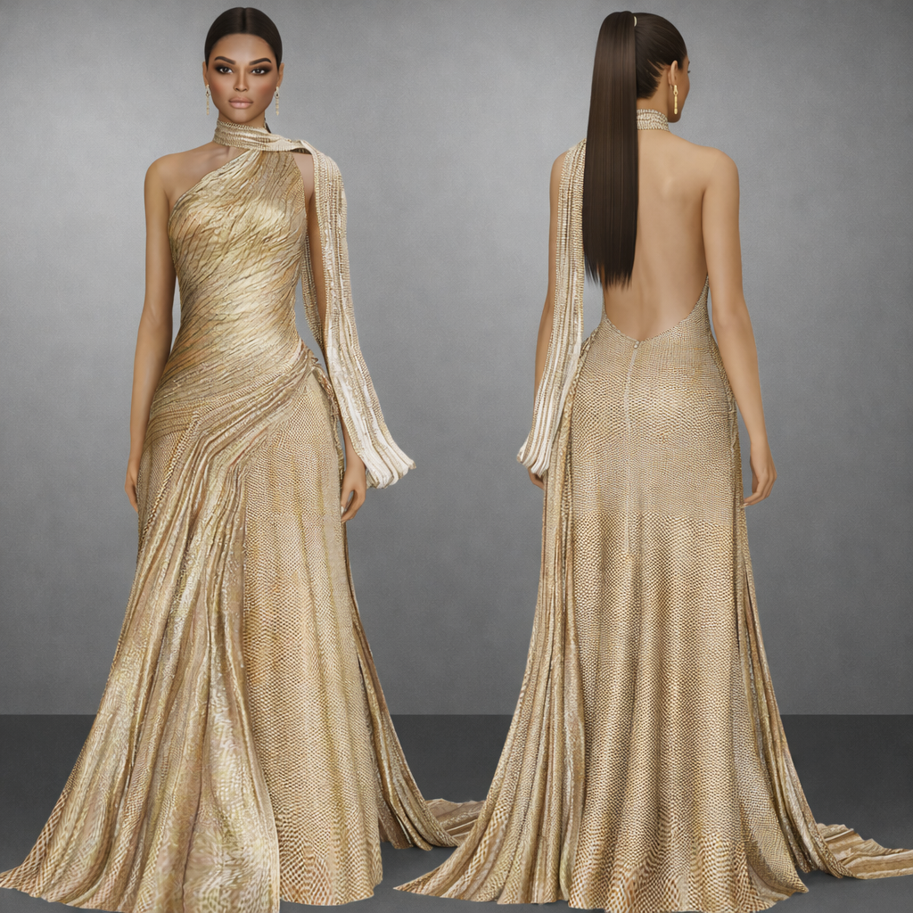 One Shoulder Draped Train Gown mod for The Sims 4 