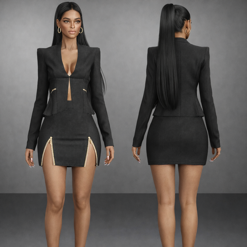 Structured Blazer Zip Slit Mini Skirt Set mod for The Sims 4 