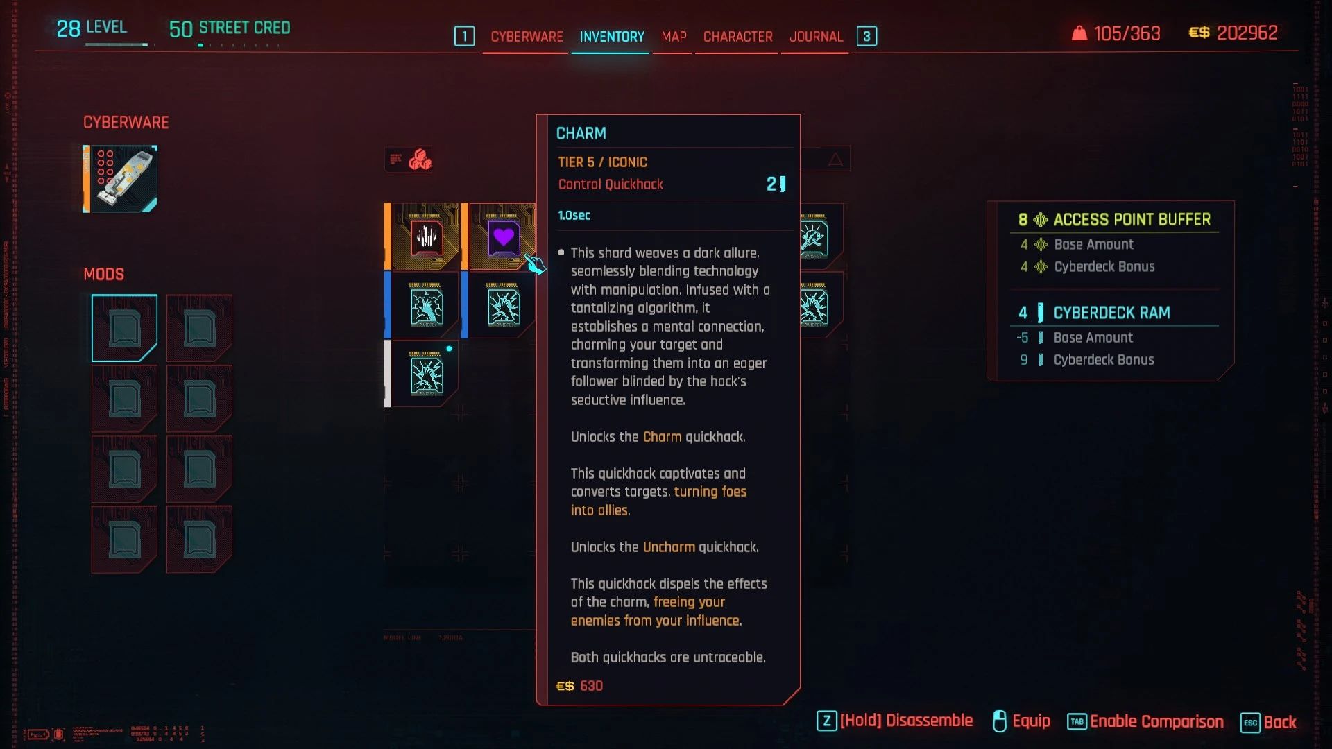 Charm Quickhack - Make Followers mod for Cyberpunk 2077