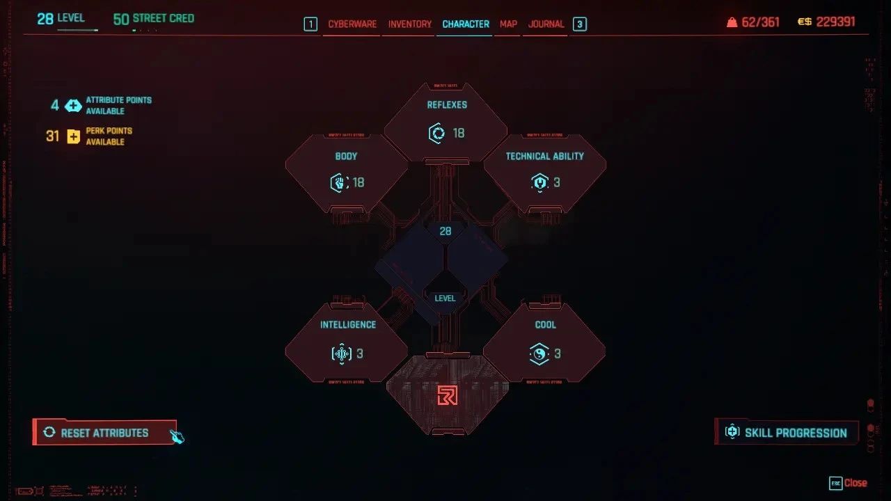 Reset Attributes always available - REDmod mod for Cyberpunk 2077