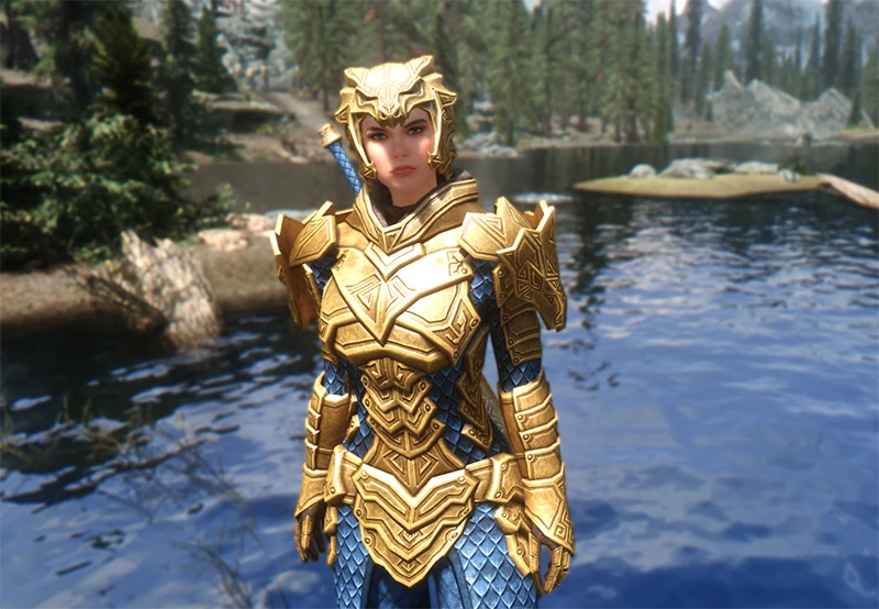Dragon Carved Armor Recolor - Regal Gold and Blue and Winter Dragon mod for Skyrim
