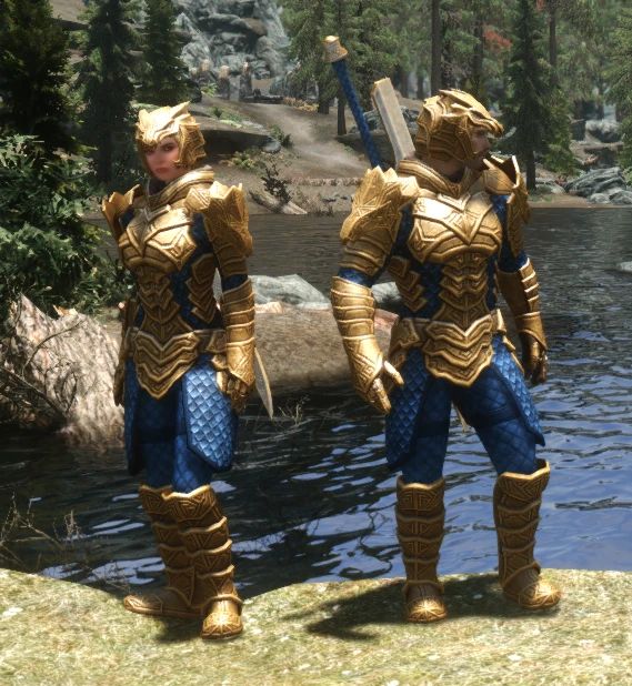 Dragon Carved Armor Recolor - Regal Gold and Blue and Winter Dragon mod for Skyrim