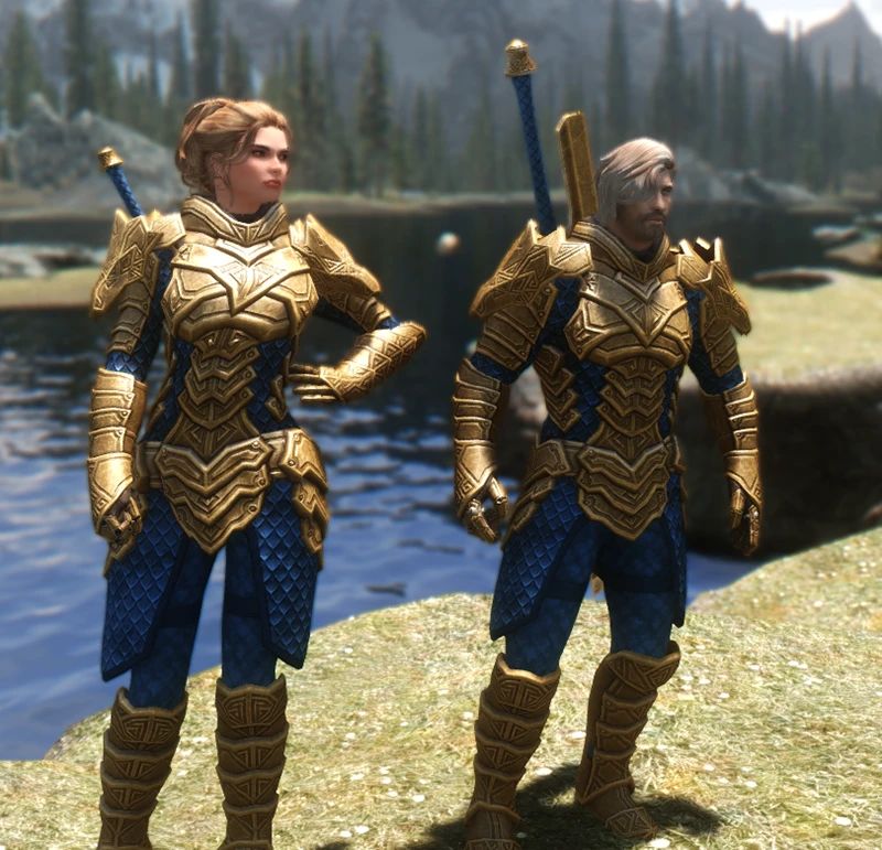 Dragon Carved Armor Recolor - Regal Gold and Blue and Winter Dragon mod for Skyrim