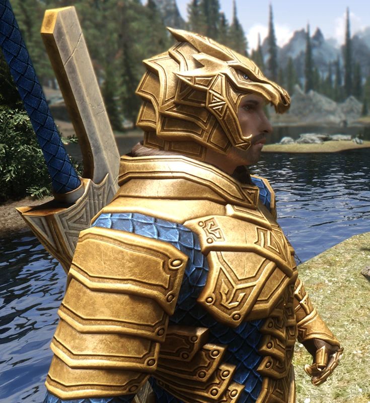 Dragon Carved Armor Recolor - Regal Gold and Blue and Winter Dragon mod for Skyrim