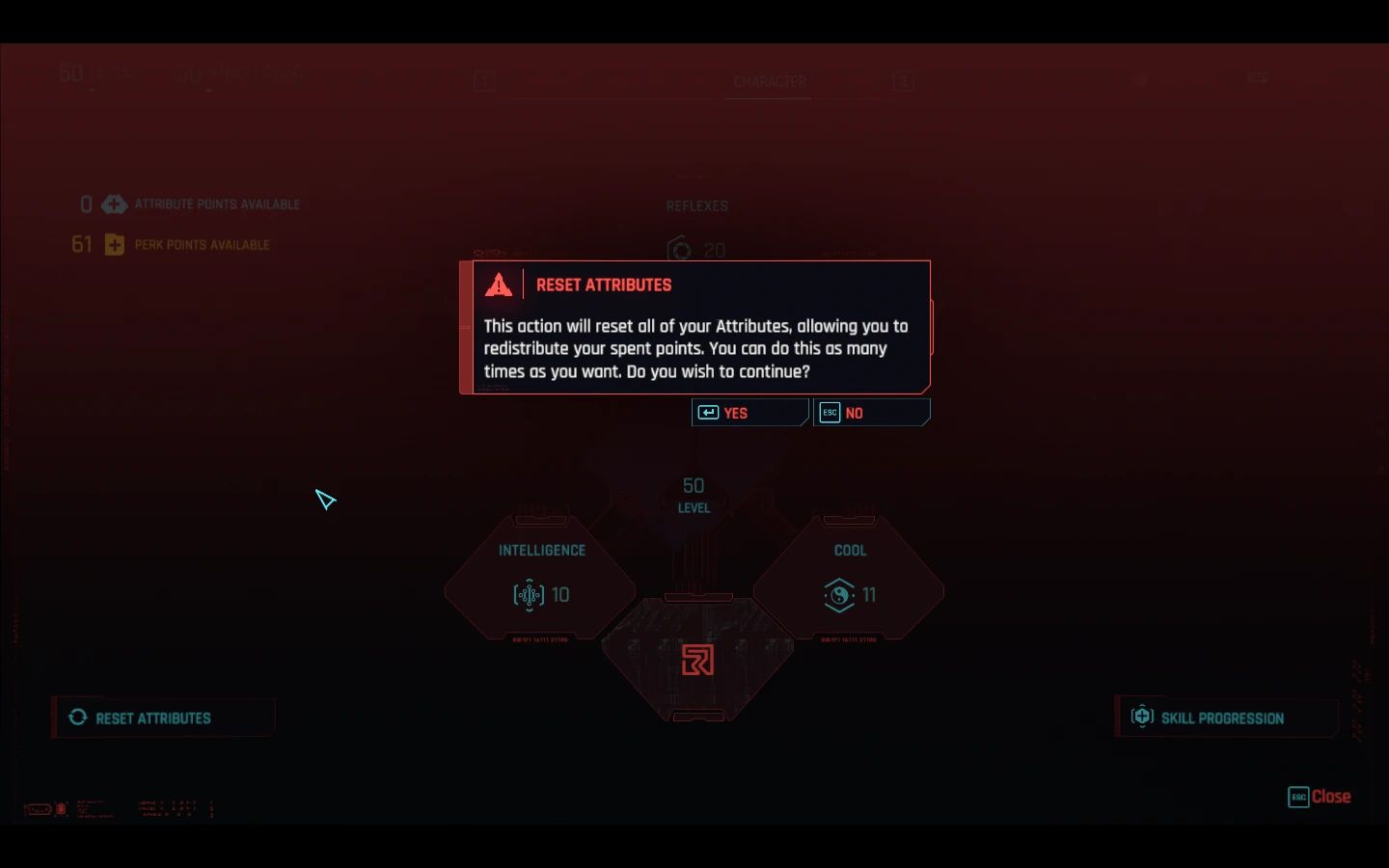 Reset Attributes always available - Redscript mod for Cyberpunk 2077