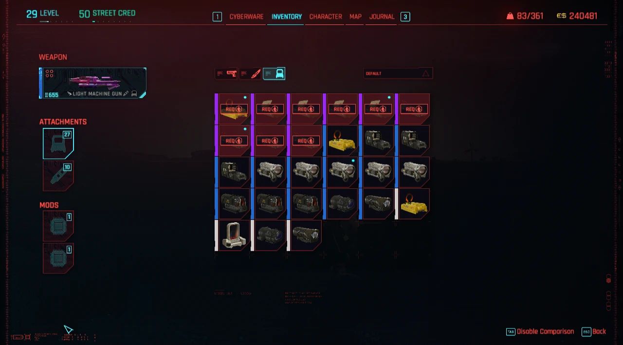 Unlocked Attachments - CET mod for Cyberpunk 2077