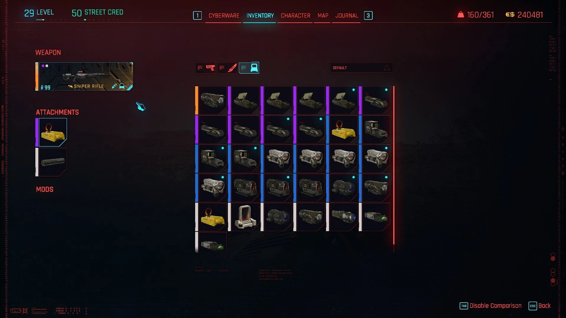 Unequip unremovable scopes mod for Cyberpunk 2077