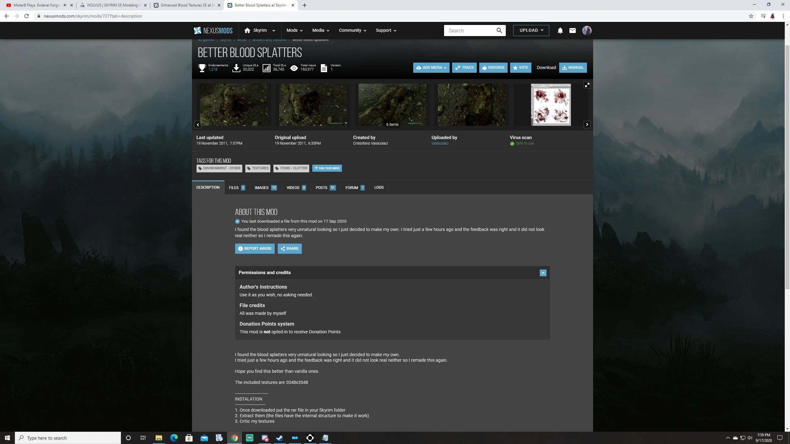Better Blood Splatters mod for The Elder Scrolls V: Skyrim Special Edition