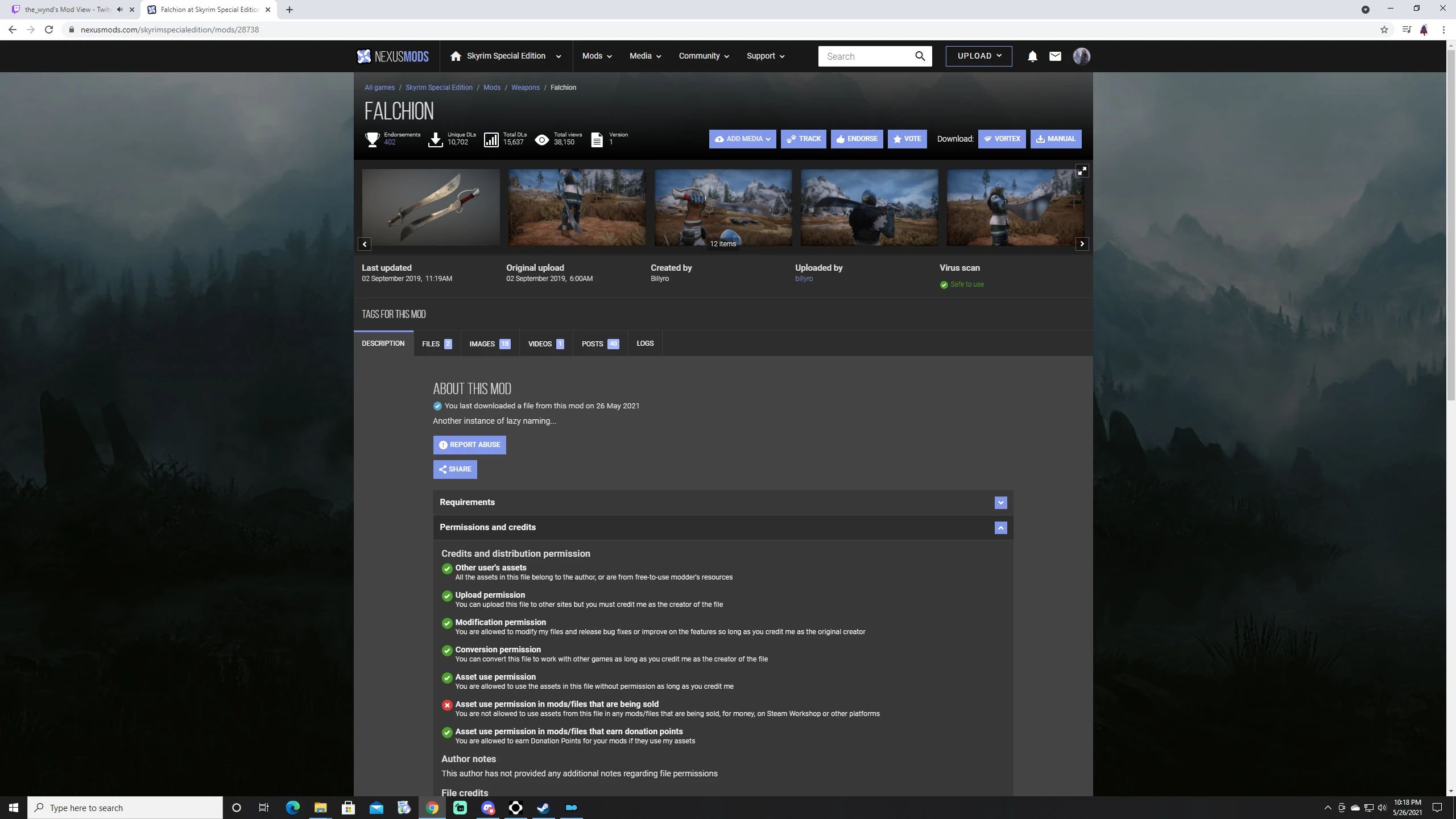 Bound Falchion mod for The Elder Scrolls V: Skyrim Special Edition