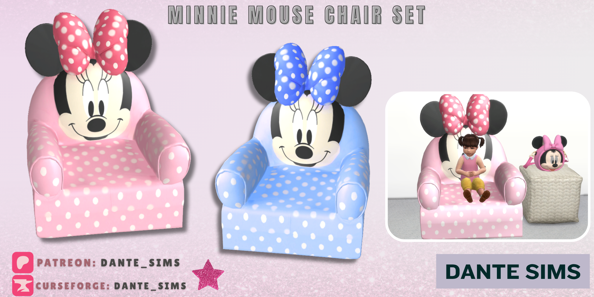 Minnie mouse kids chair set mod for The Sims 4 