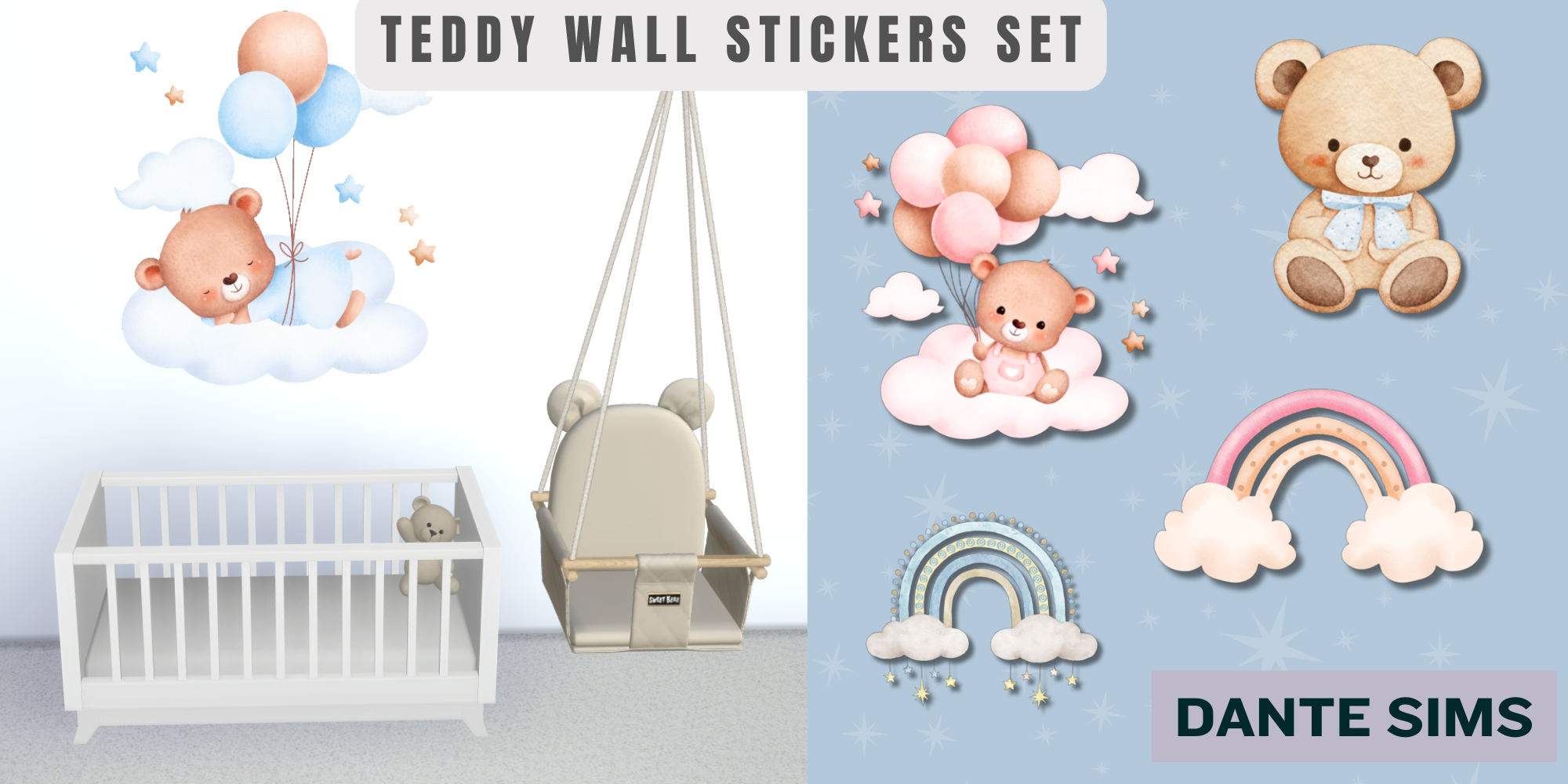 Teddy wall stickers - set mod for The Sims 4 