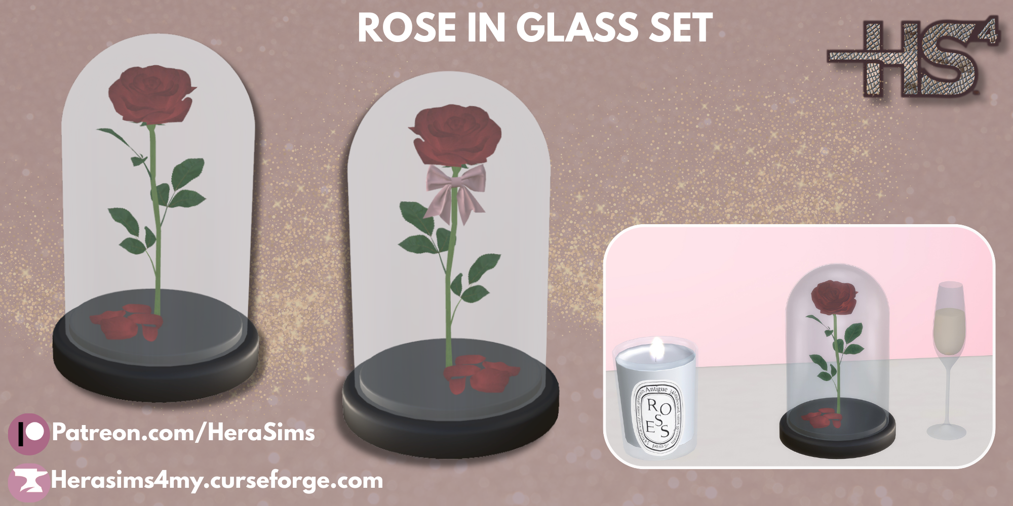 Rose in glass case - set mod for The Sims 4 