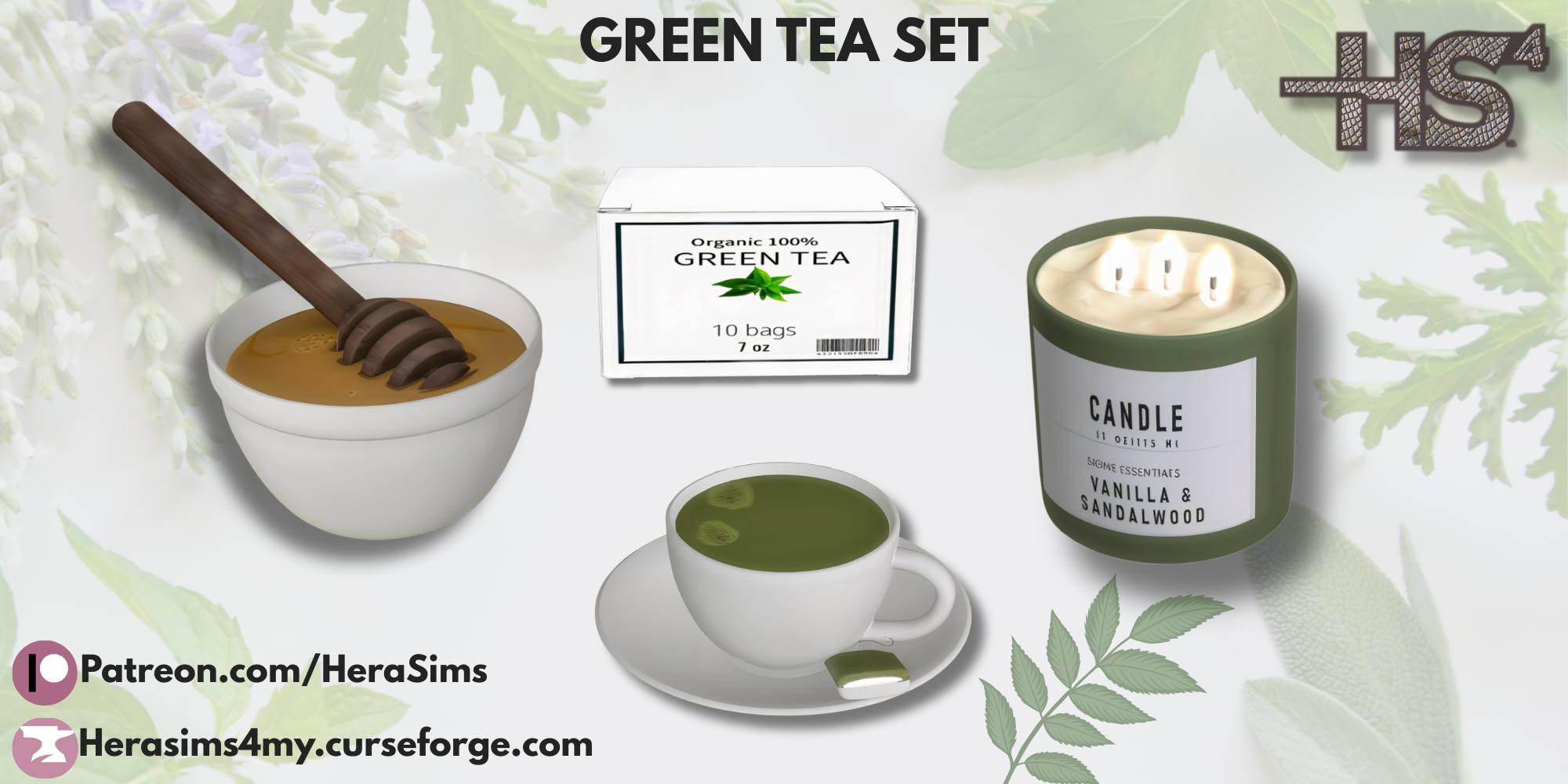 Green tea set mod for The Sims 4 