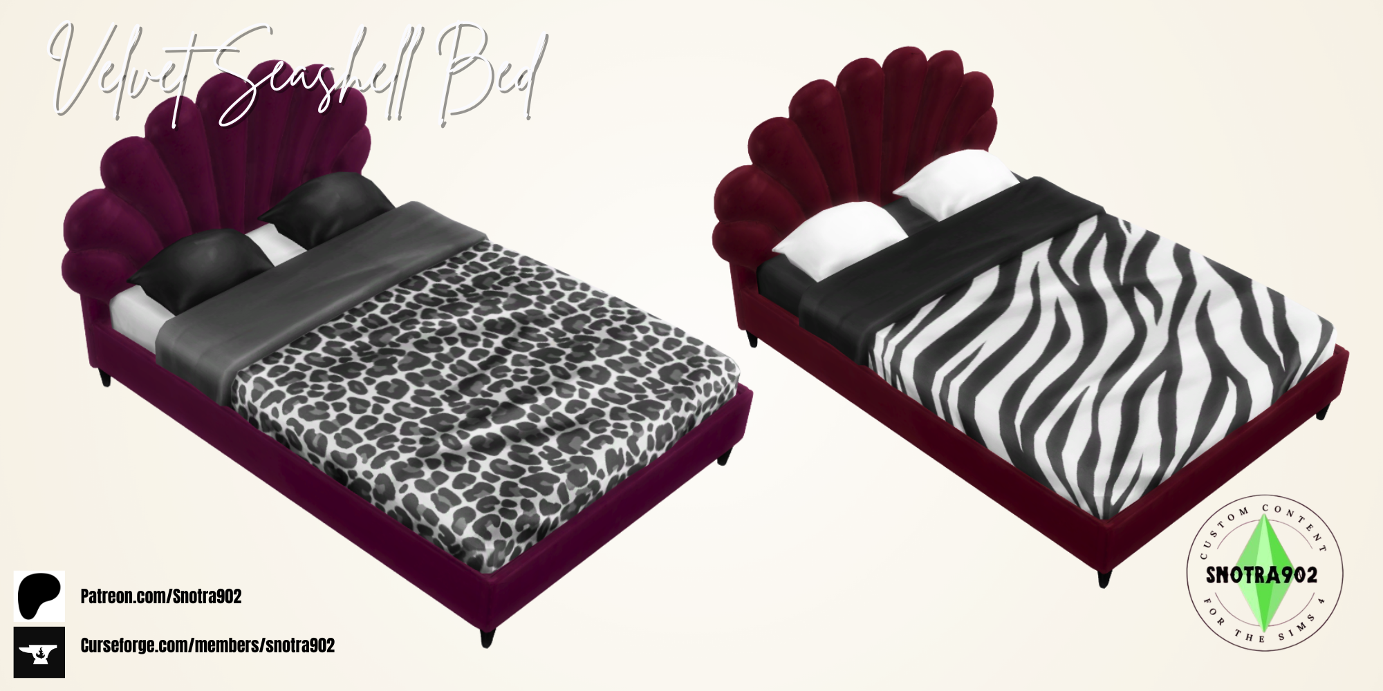 Velvet Seashell Bed mod for The Sims 4 