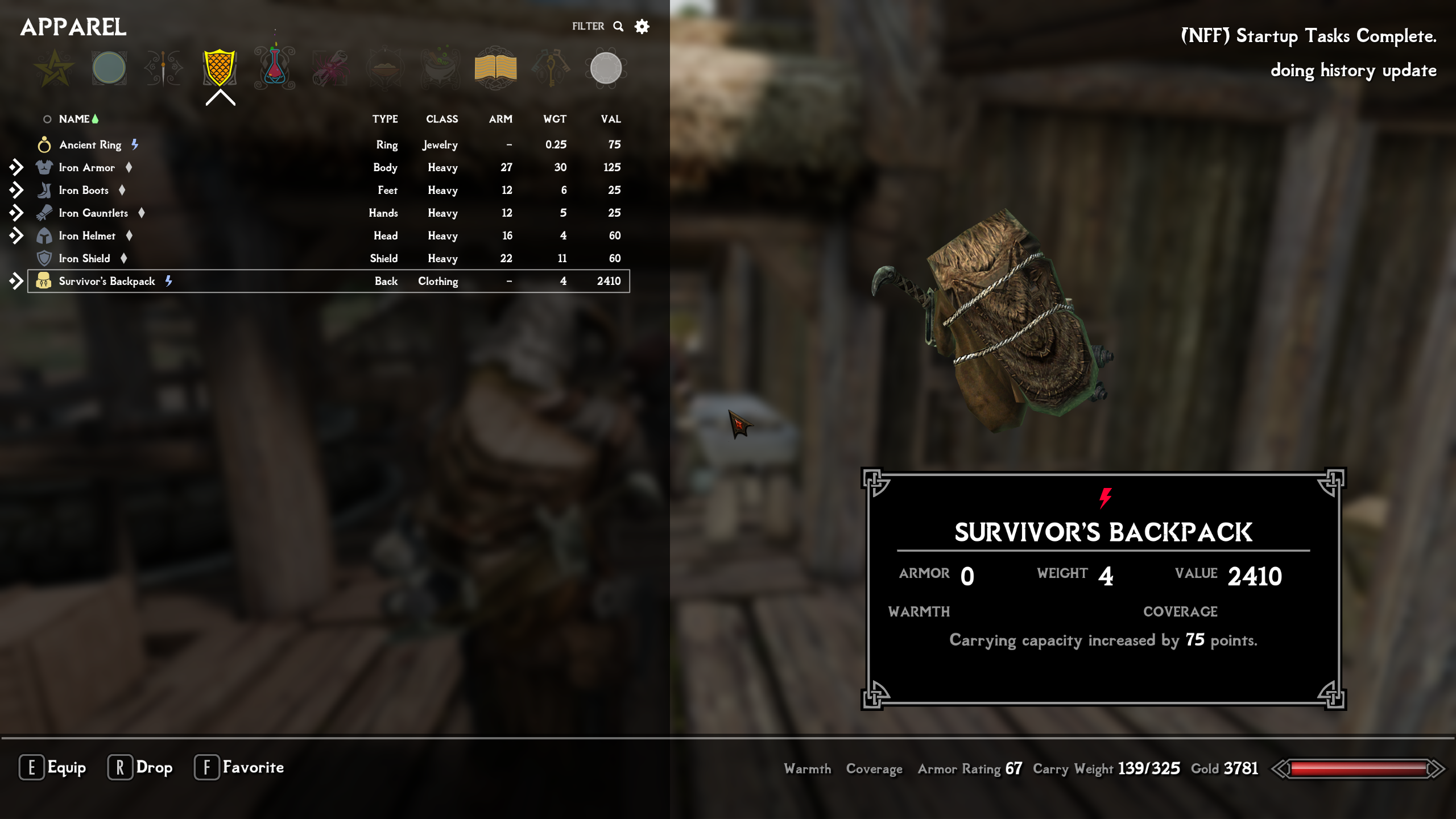 Survivor's Backpack mod for The Elder Scrolls V: Skyrim Special Edition