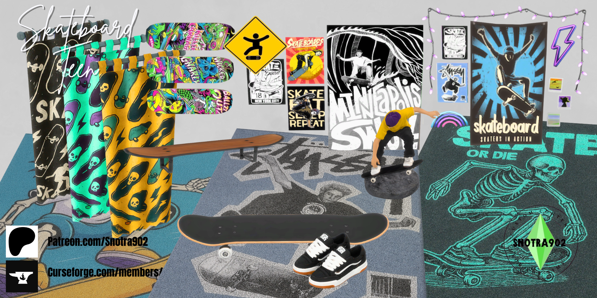 Skateboard Teen Room mod for The Sims 4 