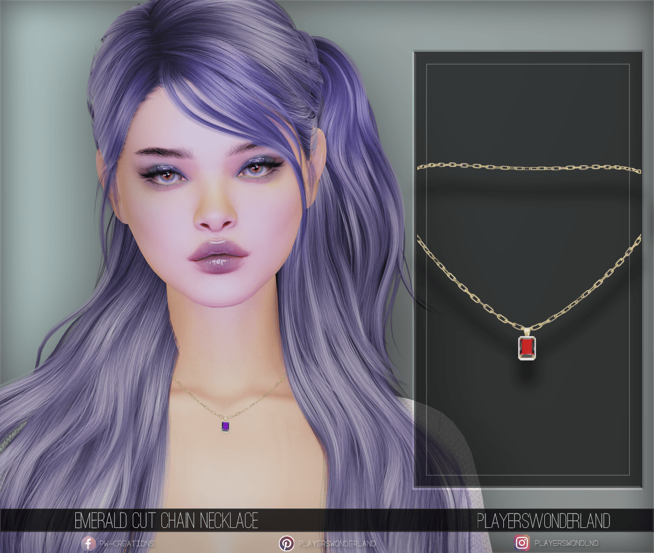 Emerald Cut Chain Necklace mod for The Sims 4 