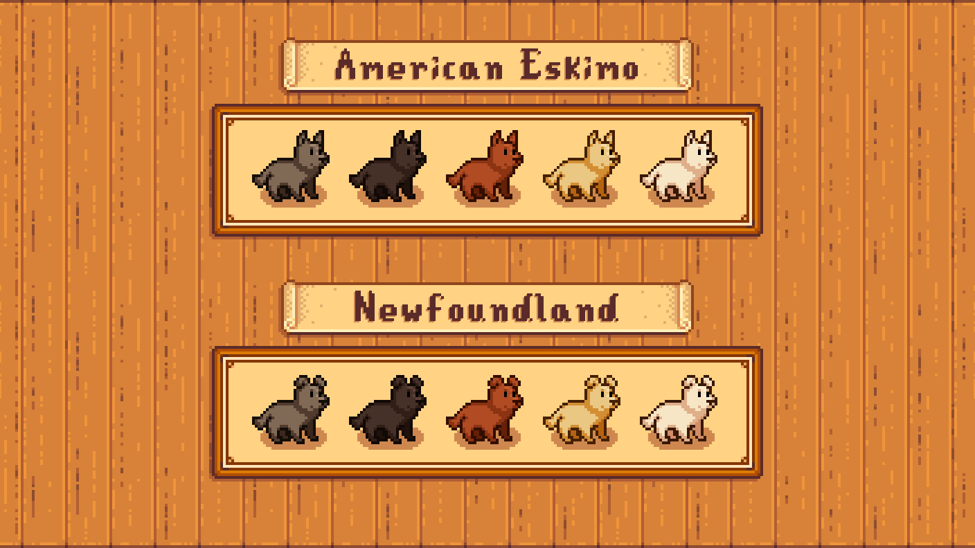 Elle's Dog Replacements mod for Stardew Valley