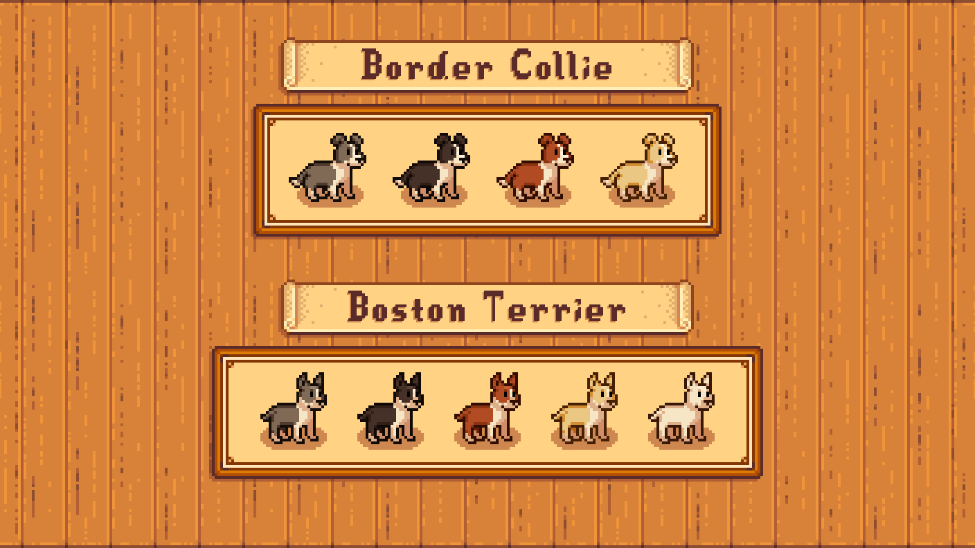 Elle's Dog Replacements mod for Stardew Valley