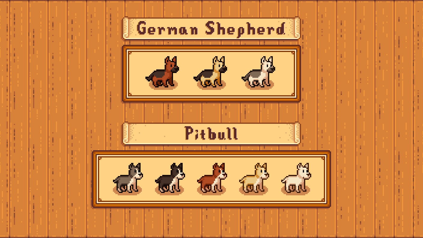 Elle's Dog Replacements mod for Stardew Valley