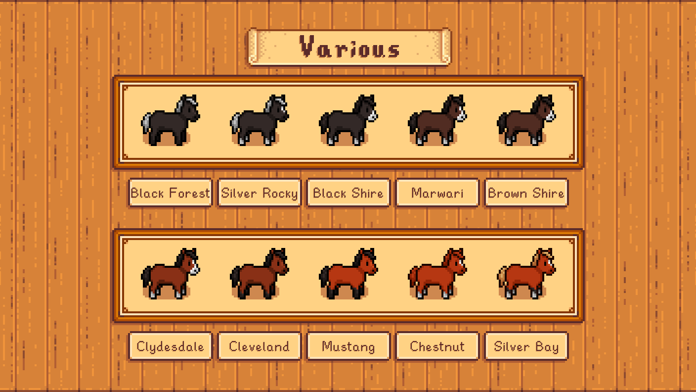 Elle's Old Horses mod for Stardew Valley