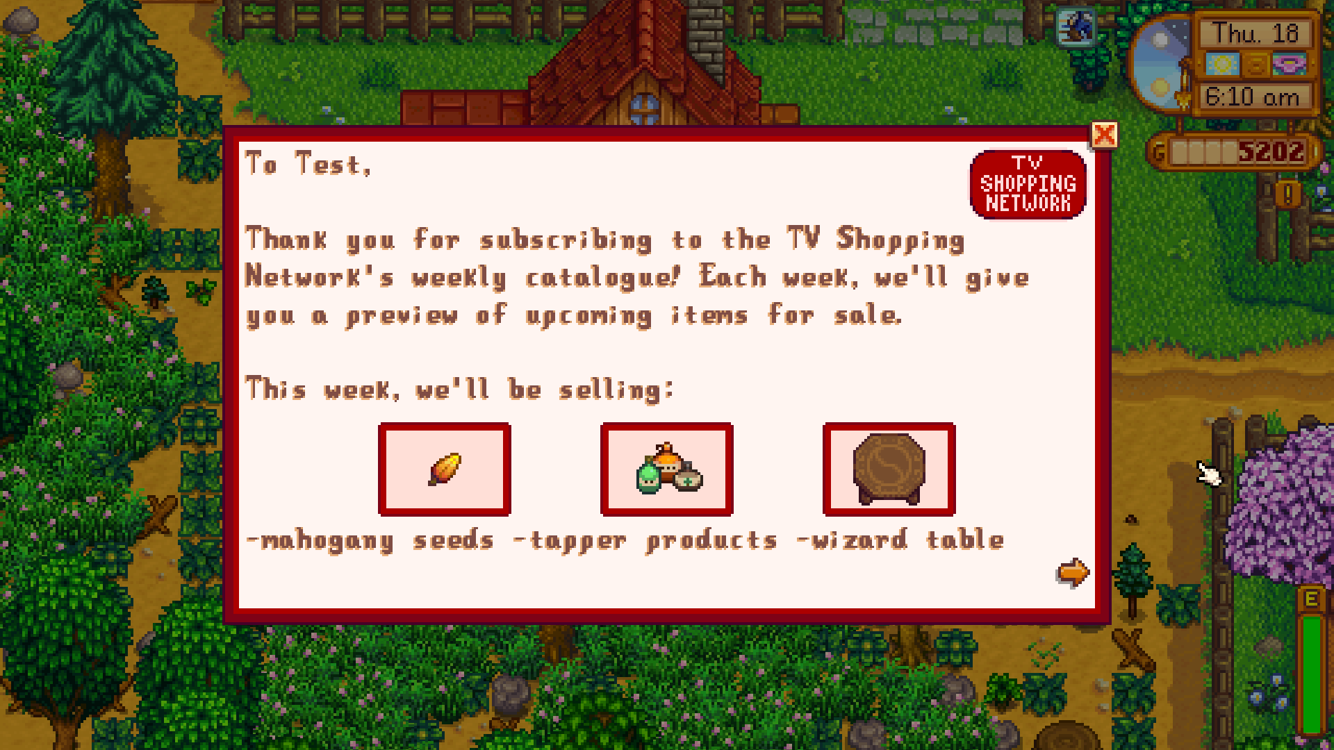 TV Shopping Network mod for Stardew Valley