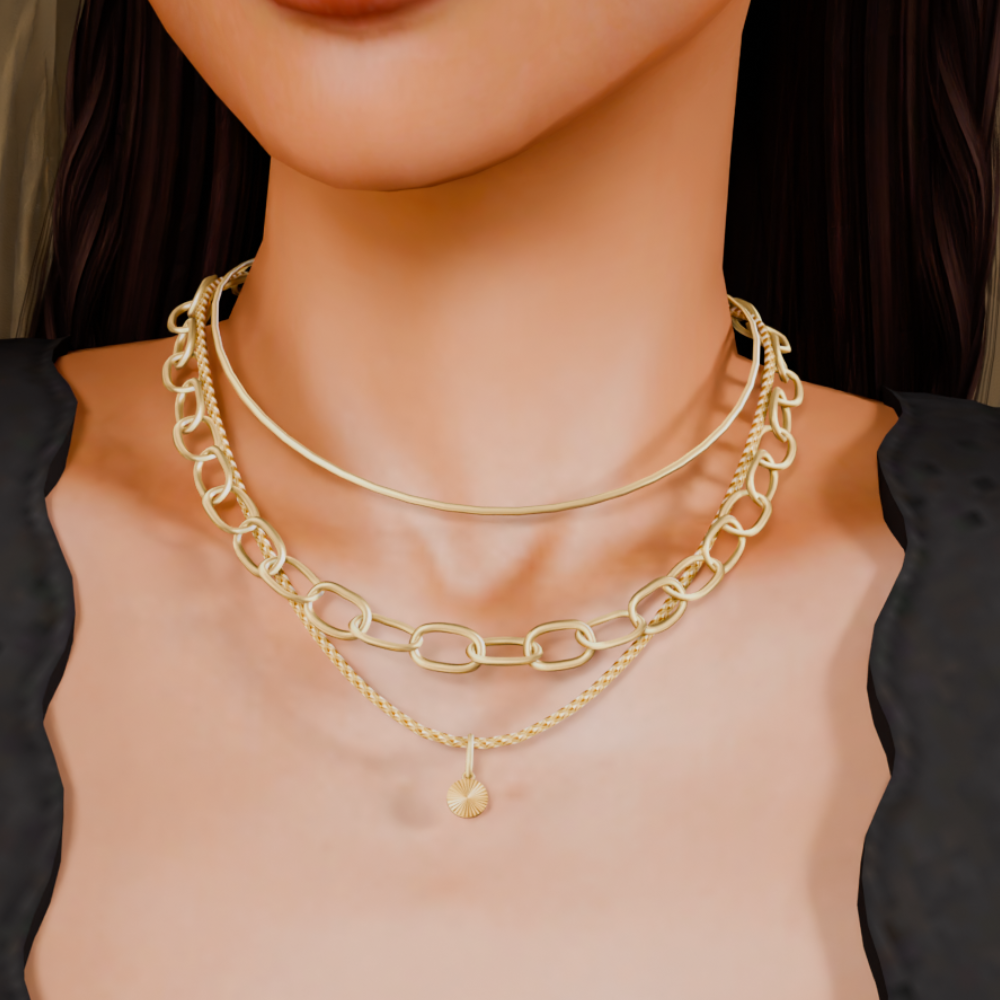 Golden Minimal Disc Layered Necklace mod for The Sims 4 