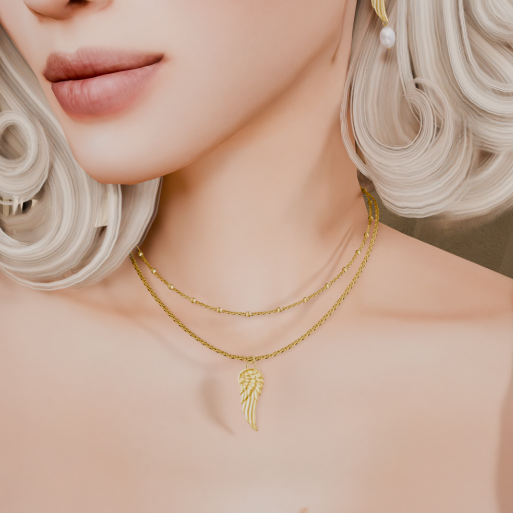 Gold Wing Layered Necklace mod for The Sims 4 