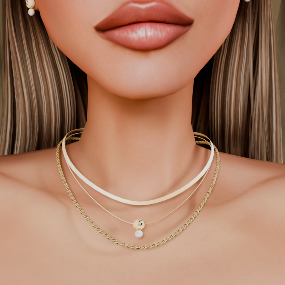 EXCLUSIVE- Gold Modern Pearl Layered Necklace  mod for The Sims 4 