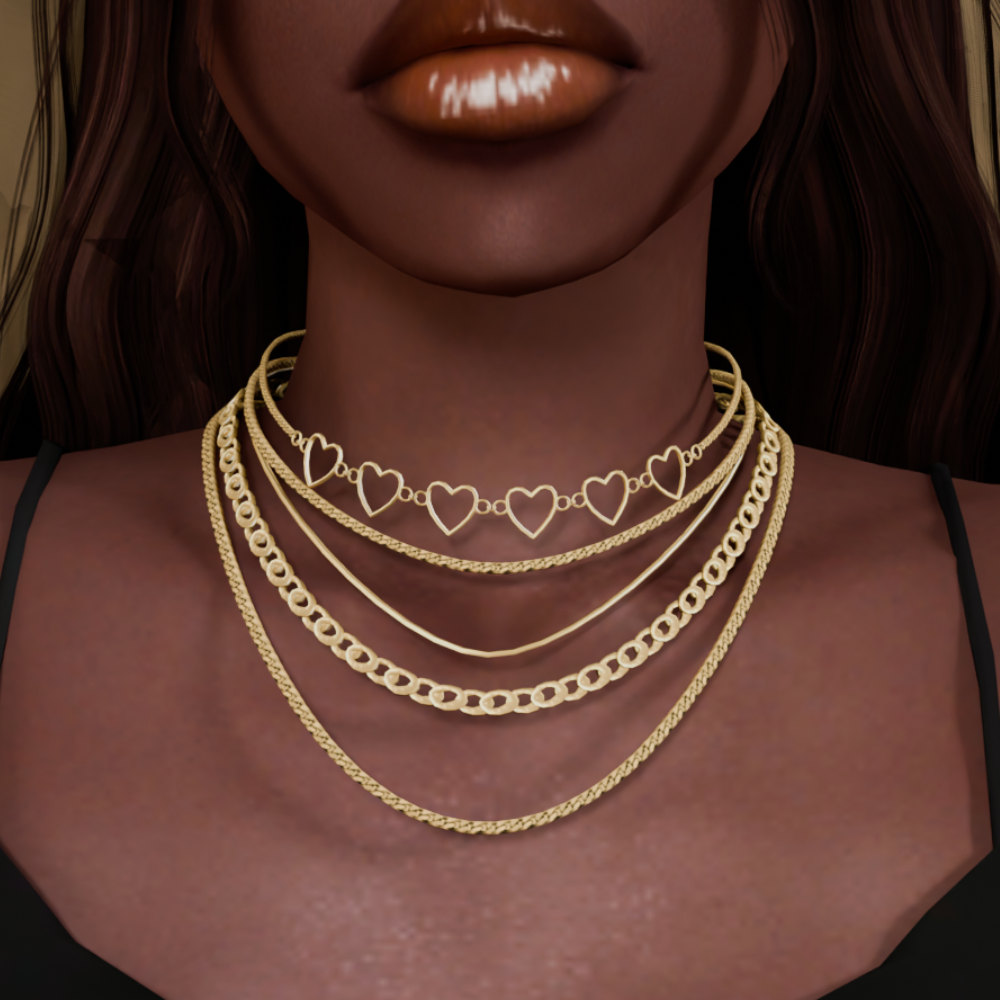 EXCLUSIVE- Golden Layered Heart Chain Necklace mod for The Sims 4 