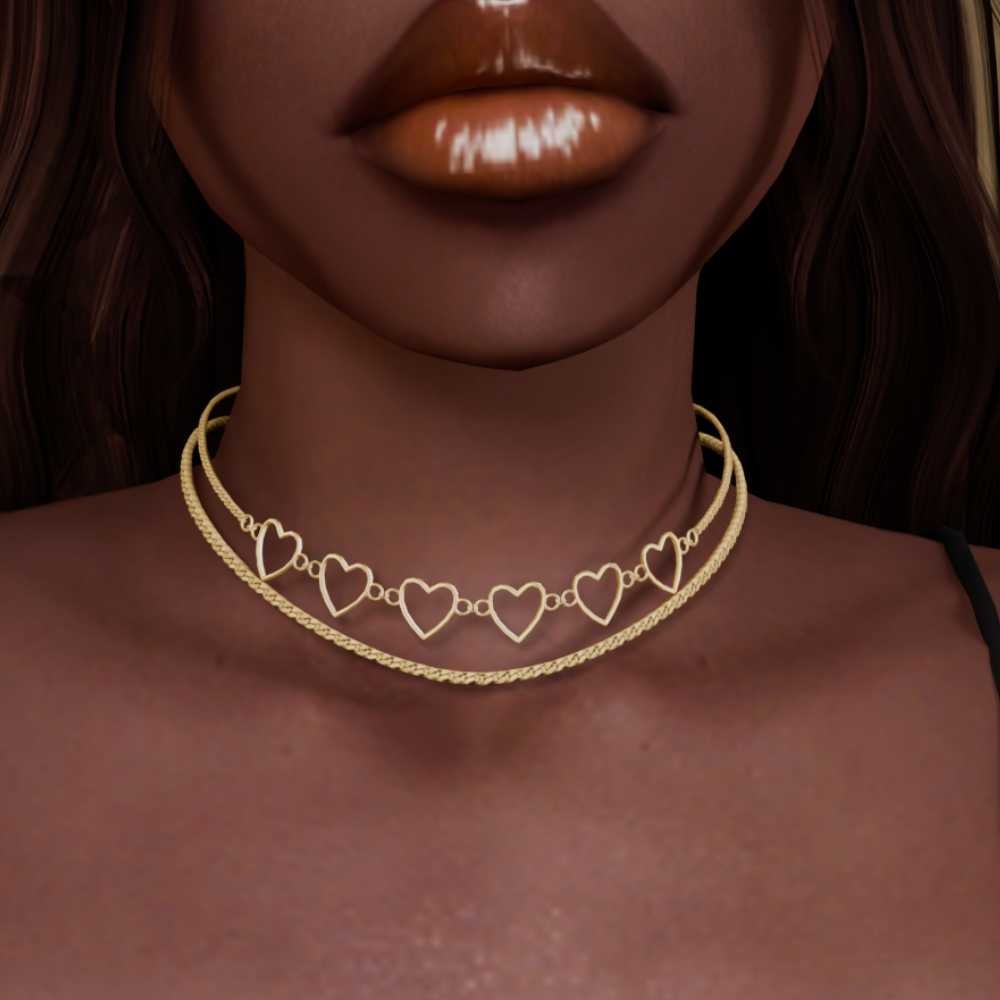 EXCLUSIVE- Golden Layered Heart Chain Necklace 02 mod for The Sims 4 