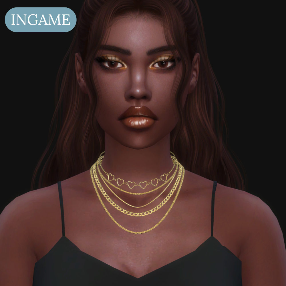 EXCLUSIVE- Golden Layered Heart Chain Necklace mod for The Sims 4 