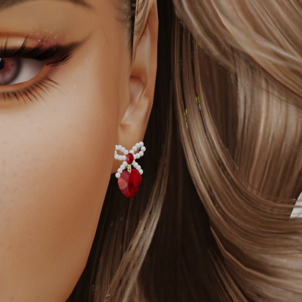 Euby Red Heart Bow Earring mod for The Sims 4 