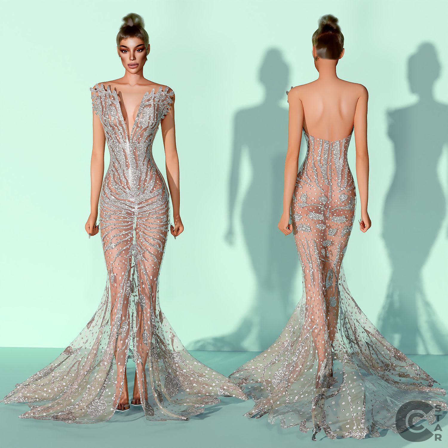Mermaid Sheer Gown Dripping with Rhinestones mod for The Sims 4 