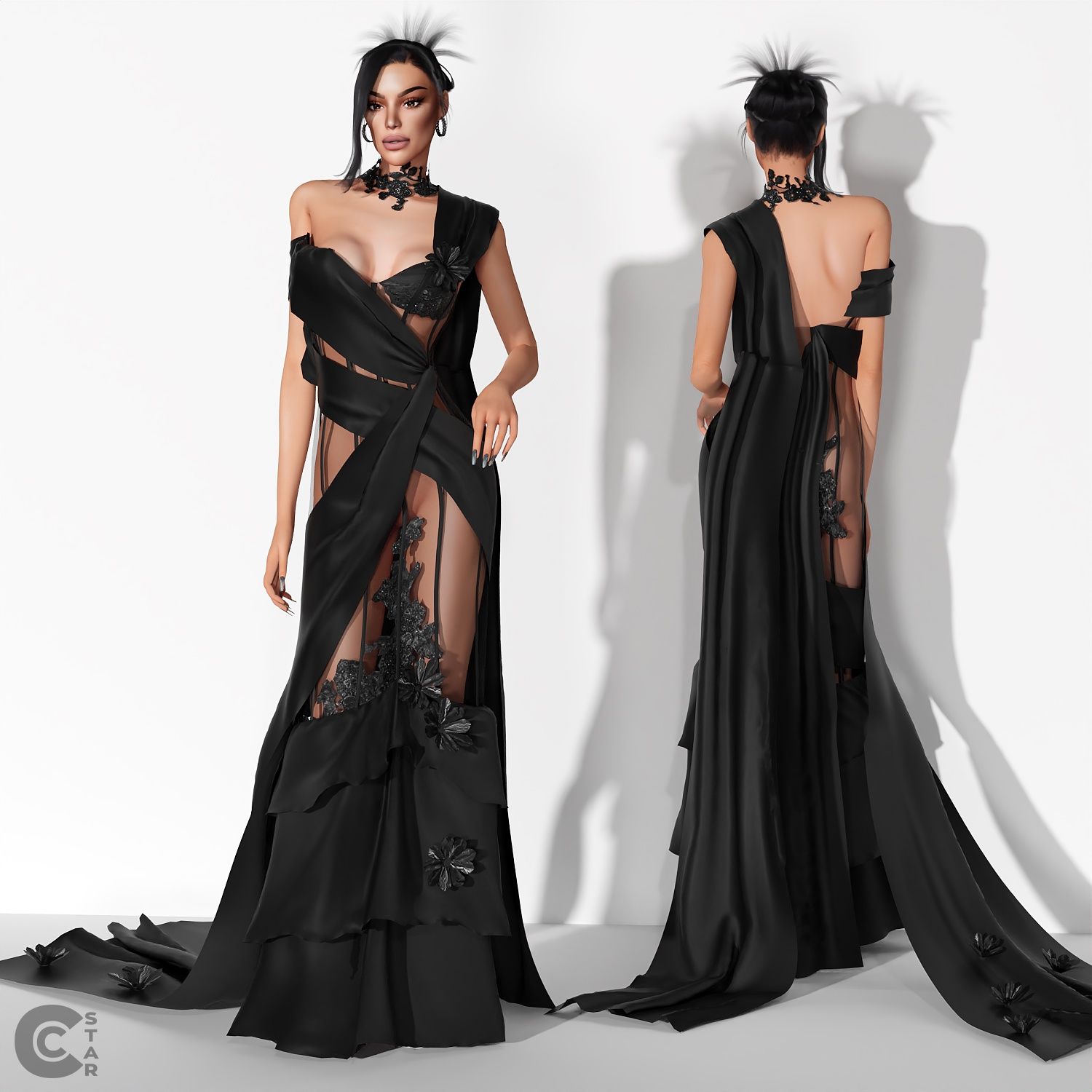 Cape Gown with flowers mod for The Sims 4 
