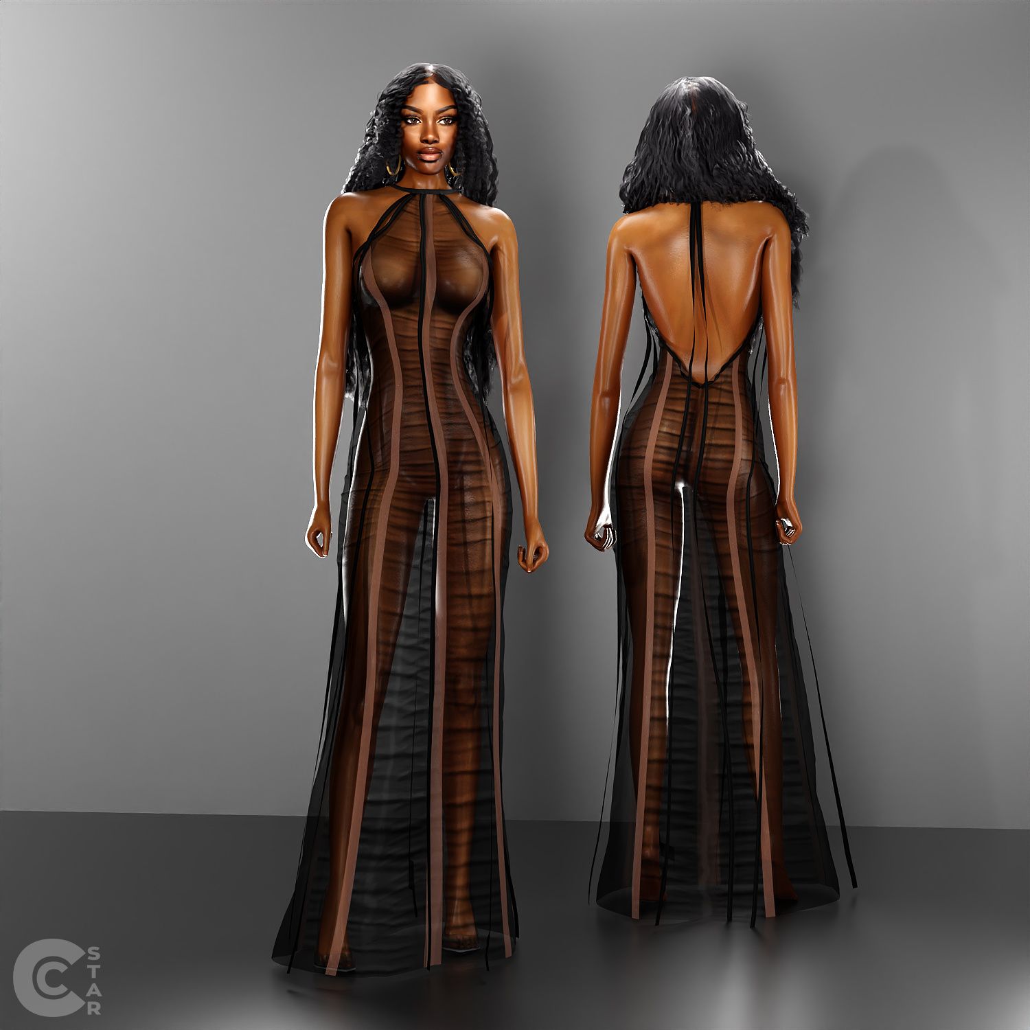 Sheer Halter Maxi Dress mod for The Sims 4 