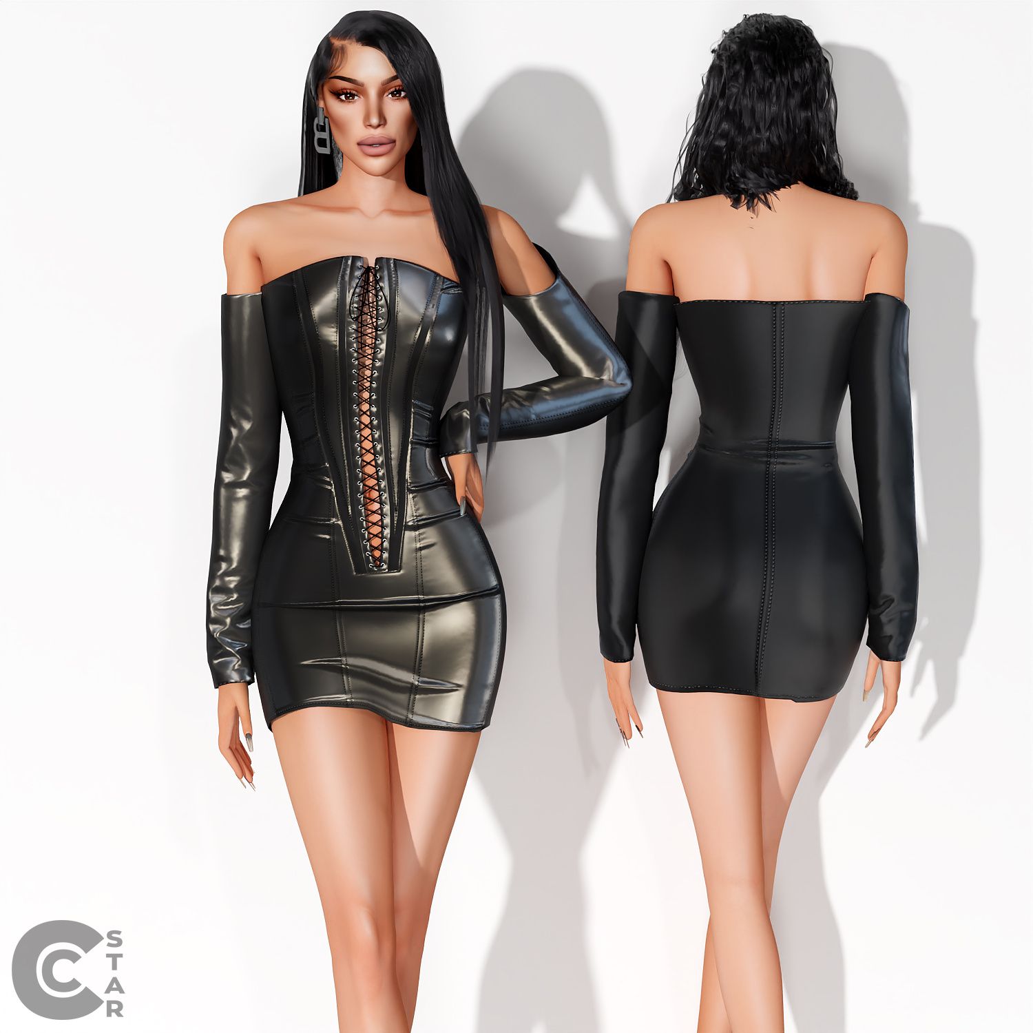 Lace-up Off the shoulder Mini Dress mod for The Sims 4 
