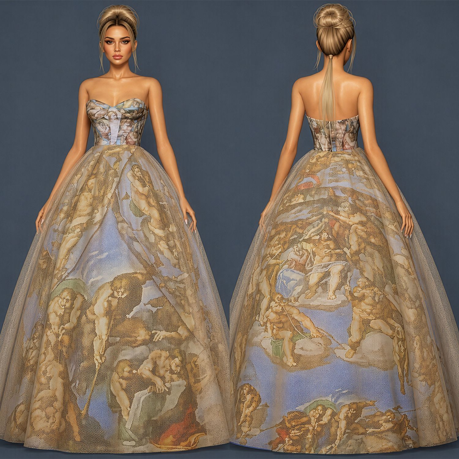 Renaissance Art Corset Ballgown With Tulle Overlay mod for The Sims 4 