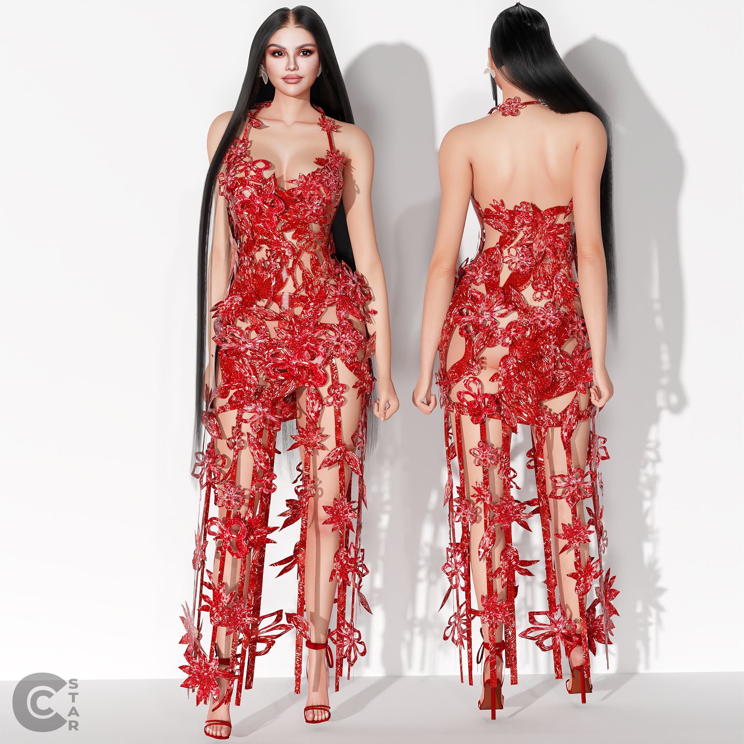 Abstract Floral Crystal Cage Dress mod for The Sims 4 