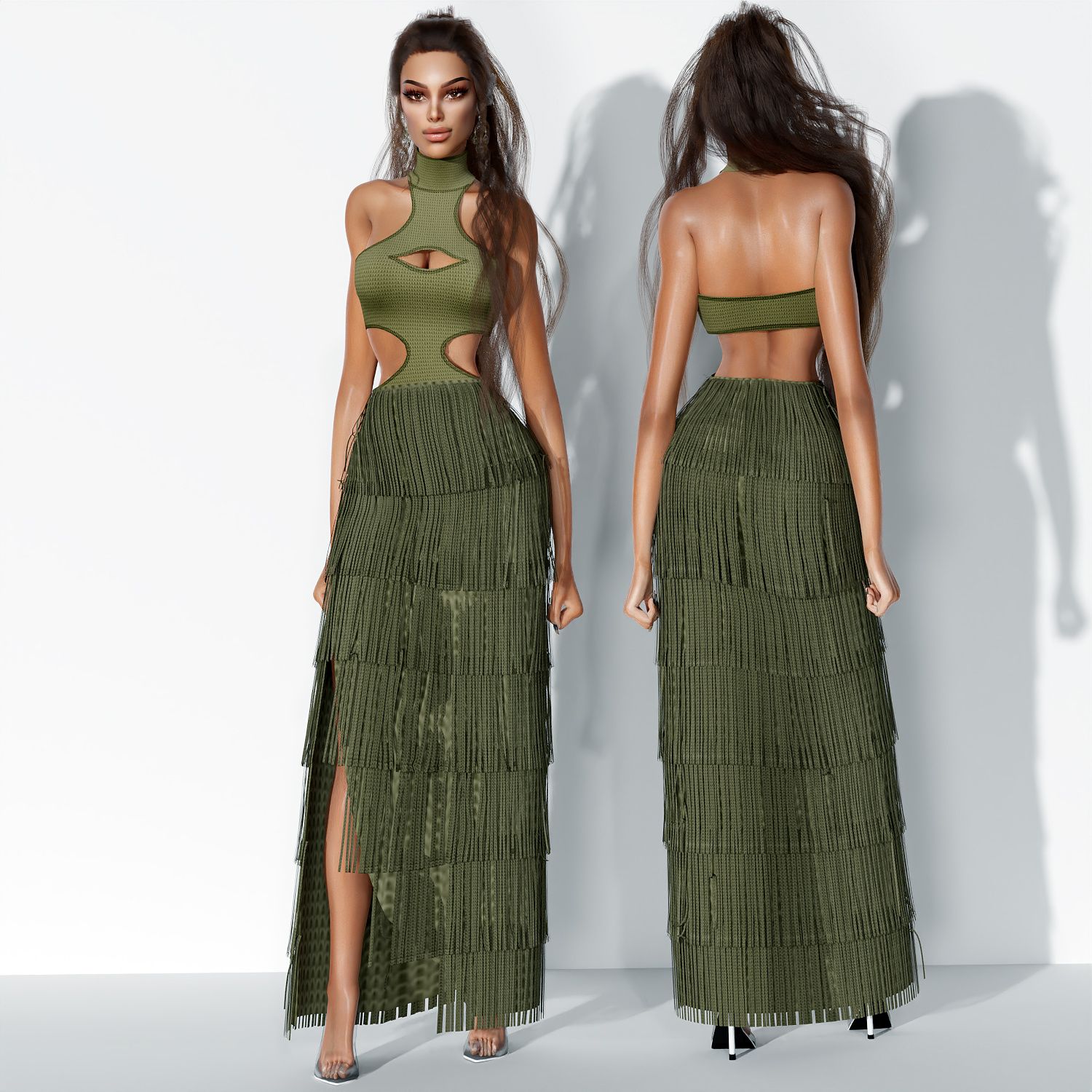 Fringed Turtleneck Crepe Gown mod for The Sims 4 