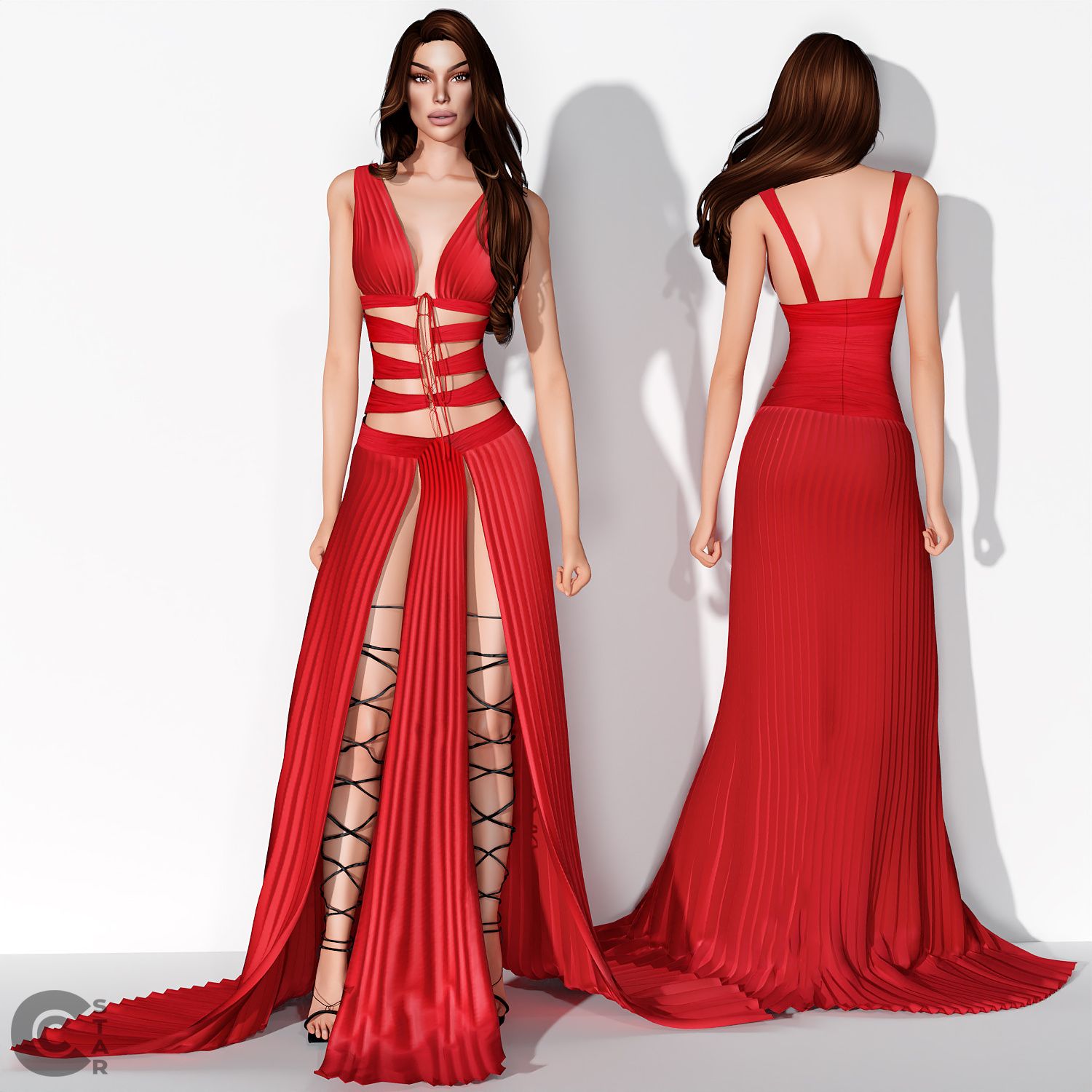Lace-up High Slit Dress mod for The Sims 4 