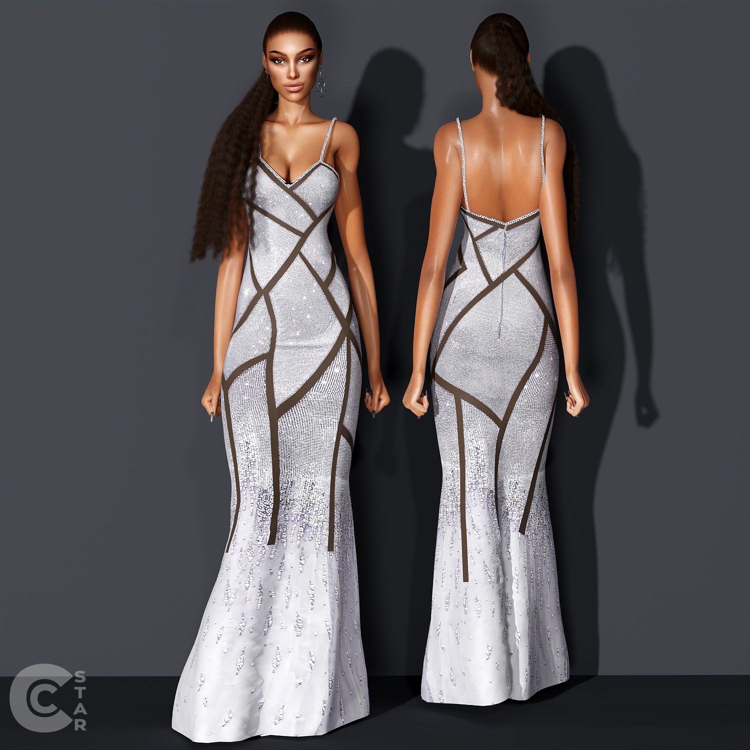 Sequin Long Dress With Sheer Panels mod for The Sims 4 