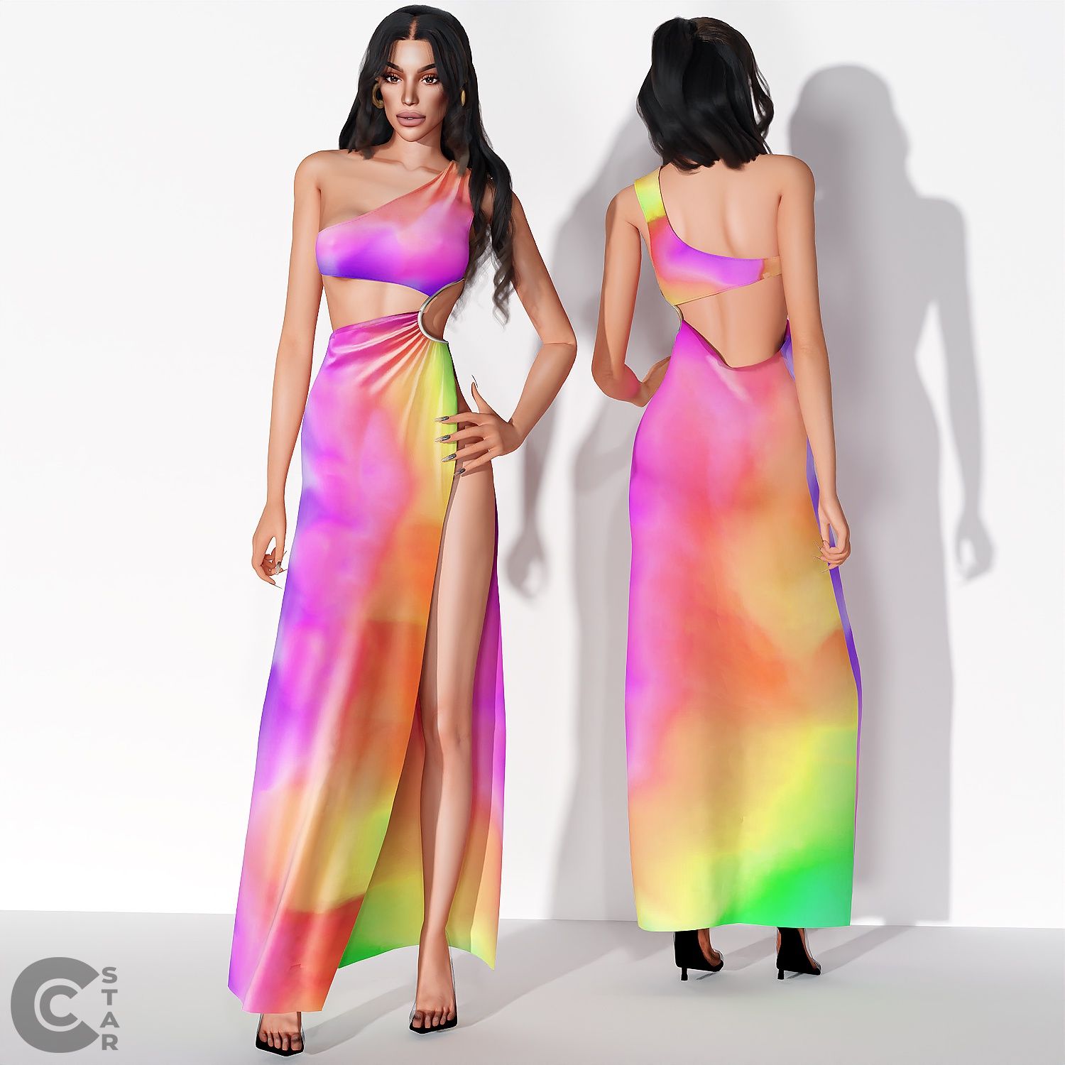 One Shoulder High Split Dress mod for The Sims 4 